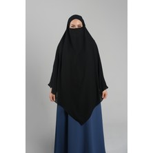 Siyah Pratik Hazır Geçmeli Tesettür Eşarp Krep Bağcıklı Çift Katlı Sufle Hijab 2314_01