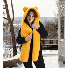 Ayıcı Oyuncak Kapşonlu Welsoft Peluş Bere - Atkılı - Polar Boyunluk Şalı - Rüzgar Geçirmez Kulaklı