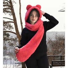 Ayıcı Oyuncak Kapşonlu Welsoft Peluş Bere - Atkılı - Polar Boyunluk Şalı - Rüzgar Geçirmez Kulaklı