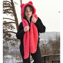Ayıcı Oyuncak Kapşonlu Welsoft Peluş Bere - Atkılı - Polar Boyunluk Şalı - Rüzgar Geçirmez Kulaklı