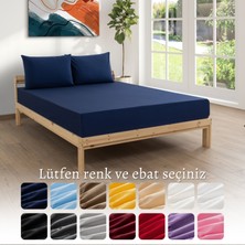 MODELHOME Ranforce Akfil Lacivert Lastikli Çarşaf 2 Adet Yastık Kılıflı Çift Kişilik Çarşaf Seti 140x200
