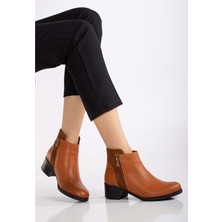 Analin Shoes Kadın  Deri Nubuk Detaylı Kısa Topuklu Bilek Bot - Taba