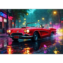 Ahşap Mdf Puzzle Yapboz Kırmızı Klasik Spor Araba Gece 120 Parça 25*35 cm