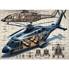 Ahşap Mdf Puzzle Yapboz Helikopter Teknik Çizimi 255 Parça 35*50 cm