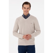 U.S. Polo Assn. Erkek Slim Fit V Yaka Taş Basic Kazak 50298283-VR049