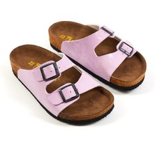 Tonny Black Çocuk Unisex Lila Rahat Kalıp Poli Taban Çift Tokalı Nubuk Sandalet