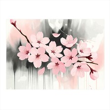 Tablomega Pembe Kiraz Çiçekleri Illüstrasyonu Art Mdf Poster 35CM X50CM