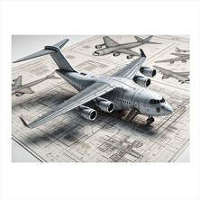 Tablomega Teknik Uçak Çizimi Art Mdf Poster 35CM X50CM