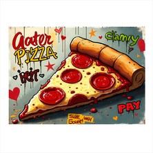 Tablomega Renkli Pizza Illüstrasyonu Art Mdf Poster 35CM X50CM