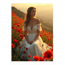 Tablomega Gelincik Tarlasında Kadın Dekoratif Mdf Tablo 18CM x 27CM