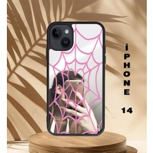 Asya Case Iphone 14 Aynalı Kalp Örümcek Ağı Baskılı Telefon Kılıfı