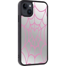 Asya Case Iphone 14 Aynalı Kalp Örümcek Ağı Baskılı Telefon Kılıfı