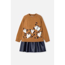 Kız Çocuk Kombin Triko Elbise - Kahverengi