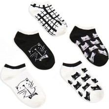 Sarı Butik Renkli Kedi Desenli Ultra Soft Lastikli 5'li Çorap Seti