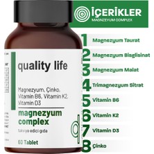 Quality Life Magnezyum Complex 60 Tablet - Magnezyum Malat Sitrat Glisinat Taurat Bisglisinat - Magnezyum Çinko