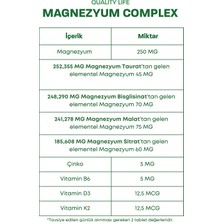 Quality Life Magnezyum Complex 60 Tablet - Magnezyum Malat Sitrat Glisinat Taurat Bisglisinat - Magnezyum Çinko