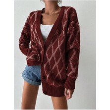 Dört Düğmeli Baklava Desenli Hırka