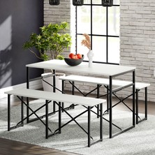 Eportatif Masa Takımı Bench Bank Masa Seti 120 x 60 Masa Mutfak Masası Yemek Masası Beyaz 1552
