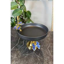 May Home Porselen Metal Hun Ayaklı Blue Butterfly Detaylı Sunum Kasesi