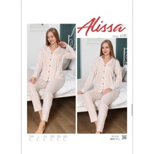 Alissa 6189 Bayan Önü Düğmeli Çiçek Desenli Pijama Takımı