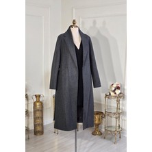 Yonca Moda Evi Store Gri Kemerli Kaşe Kaban 240156