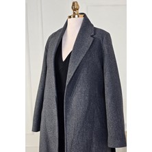 Yonca Moda Evi Store Gri Kemerli Kaşe Kaban 240156