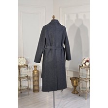 Yonca Moda Evi Store Gri Kemerli Kaşe Kaban 240156