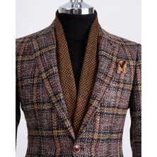 Italyan Stil Slim Fit Ekose Erkek Tek Ceket Siyah T13350