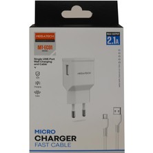 Megatech- EC01 2.1A  Ev Şarj+ Micro Kablo Hızlı Şarj