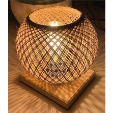 Teknotrust ahşap ağaç abajur, jüt hasır başlık doğal ve şık tasarım.