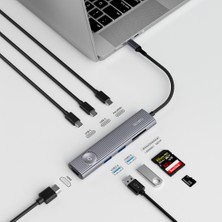 Wiwu USB C HDMI Hub 8in1 Type-C Hub Bağlantı Istasyonu HDMI 4K@60Hz Girişli 100W Pd Gri Wiwu WI-HB8001