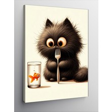 Tablomega Kanvas Tablo Altın Balıklı Kara Kedi