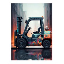 Tablomega Forklift ve Renkli Arka Plan Desenli Mdf Tablo 25CMX 35CM