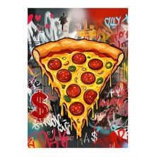 Tablomega Pizza ve Grafiti Teması Modern Mdf Tablo 18CM x 27CM