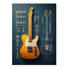 Tablomega Gitar Tasarımı ve Teknik Çizim Modern Mdf Tablo 18CM x 27CM