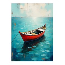 Tablomega Gölde Sessiz Kırmızı Kayık Hediyelik Ahşap Tablo 25CMX 35CM