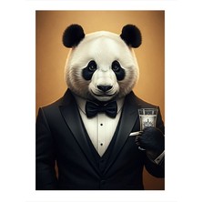 Tablomega Şık Panda ve Rakı Kadehi Mdf Tablo 18CM x 27CM