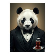 Tablomega Papyonlu Panda ve Çay Dekoratif Mdf Tablo 25CMX 35CM