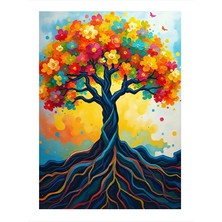 Renkli Kökleri Olan Ağaç ve Soyut Tasarım Modern Mdf Tablo 35CM X50CM