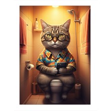 Tablomega Tuvalette Keyf Yapan Kedi Art Mdf Tablo 35CM X50CM