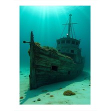 Tablomega Batık Gemi ve Su Altı Manzarası Model Ahşap Tablo 25CMX 35CM