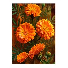 Tablomega Turuncu Çiçekler Modern Mdf Tablo 18CM x 27CM