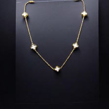 Wisteria Jewelry Van C Gold Renk Beyaz Sedef Ikonik Çelik Kolye 316L