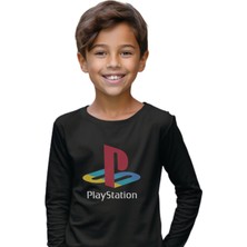 Texclusive Playstation Baskılı Gamer Uzun Kol Çocuk Tişört Siyah