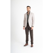 Suitmen Düz Çizgili Takım Elbise - Bej-Kahverengi