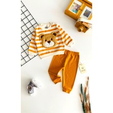 Derin Bebe Neşeli Bebekler Peluş Ayıcık Kabartma Desenli Çizgili Yakadan Çıtçıtlı Mevsmlik Takım Turuncu