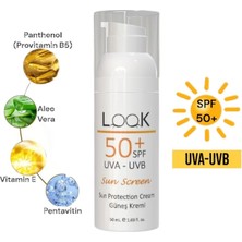 Look Güneş Koruyucu Krem Spf 50+ UVA UVB Nemlendirici Aloe Vera Jel Pentavitin Besleyici Vitamin B5 E 50 ml