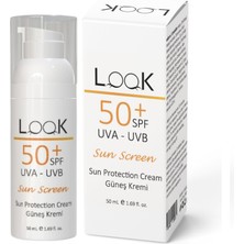 Look Güneş Koruyucu Krem Spf 50+ UVA UVB Nemlendirici Aloe Vera Jel Pentavitin Besleyici Vitamin B5 E 50 ml