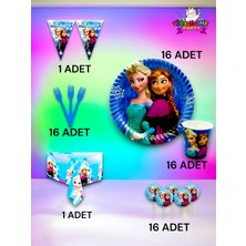 VibeHome 16 Kişilik Frozen Temalı Premium Set - Doğum Günü Parti ve Eğlenceli Etkinlikler