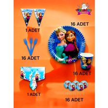 VibeHome 16 Kişilik Frozen Temalı Premium Set - Doğum Günü Parti ve Eğlenceli Etkinlikler